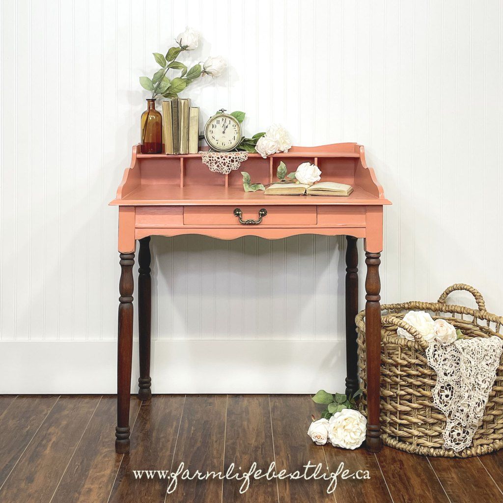 Petite Desk in "Peachy Keen" with Dark Wood Legs Country Chic Paint