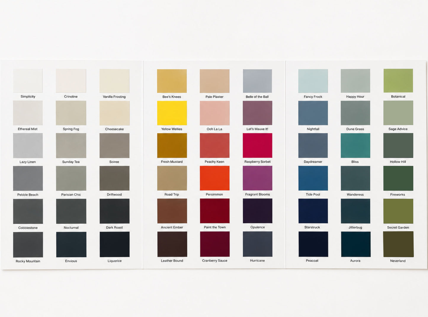 Paint Color Card - Swatches of All 54 Furniture Paint Colors - Country Chic Paint