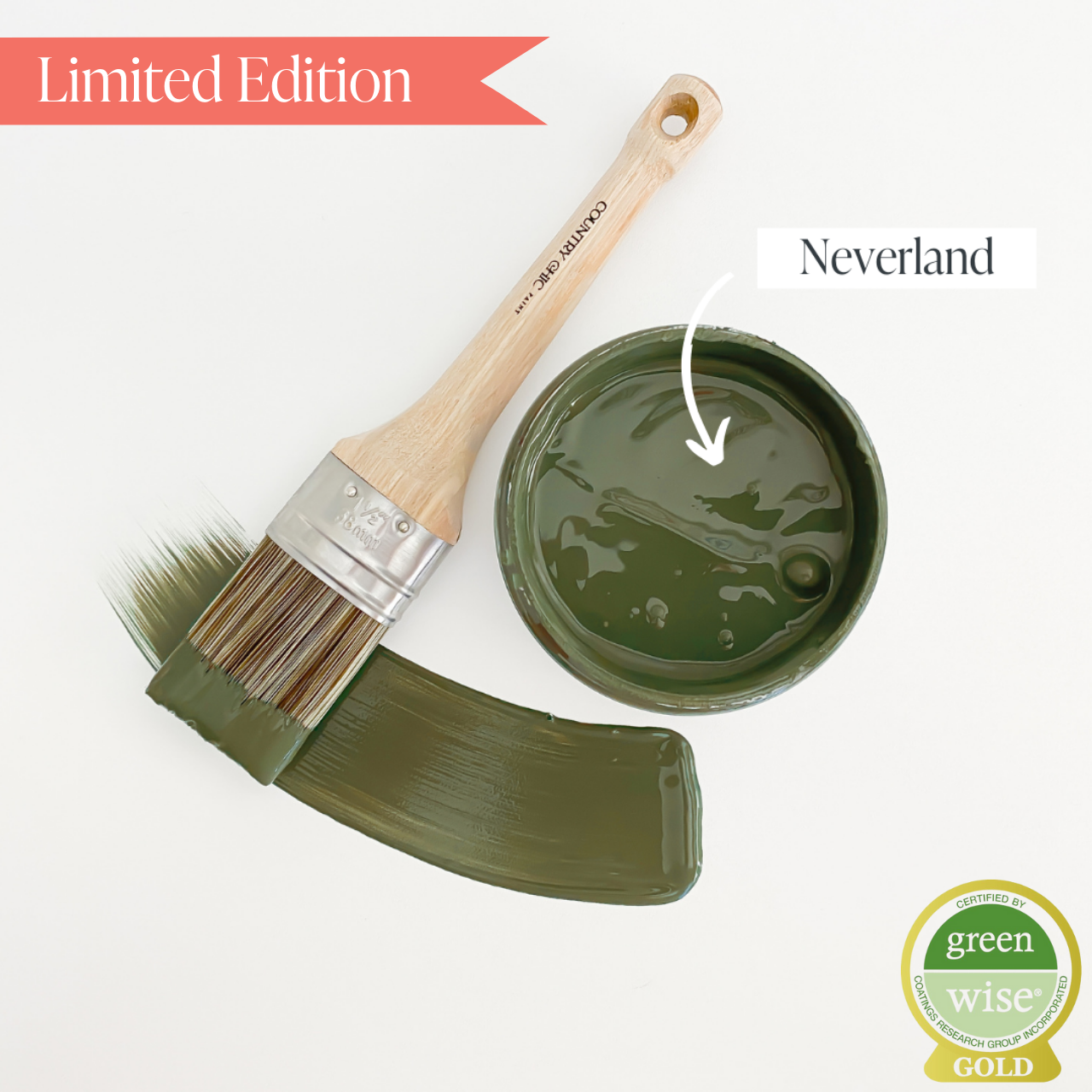 16oz jar of Country Chic Chalk Style All-In-One Paint in the color Neverland - olive green