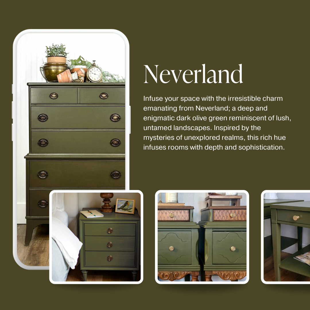 Olive green chalk furniture paint Neverland by Country Chic Paint furniture examples