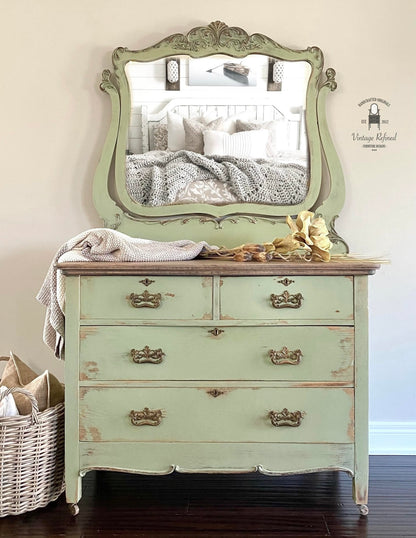 sage green painted dresser SOLD! - Accent Bachelors Chest, Dresser, Secretary Desk // French Country Sage Green Dresser, American Walnut Top // Refinished Vintage