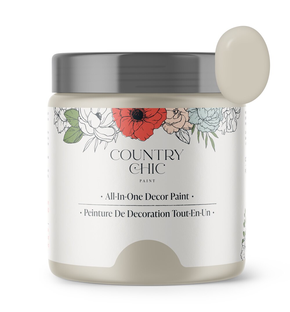 16oz jar of Country Chic Chalk Style All-In-One Paint in the color Sunday Tea. Warm grey-beige.