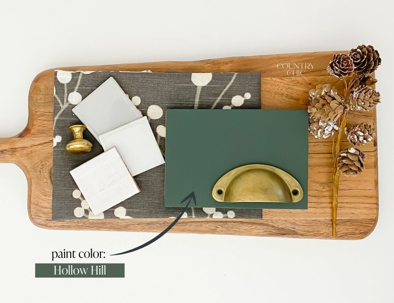 Mood board dark green color inspiration with Hollow Hill by Country Chic Paint