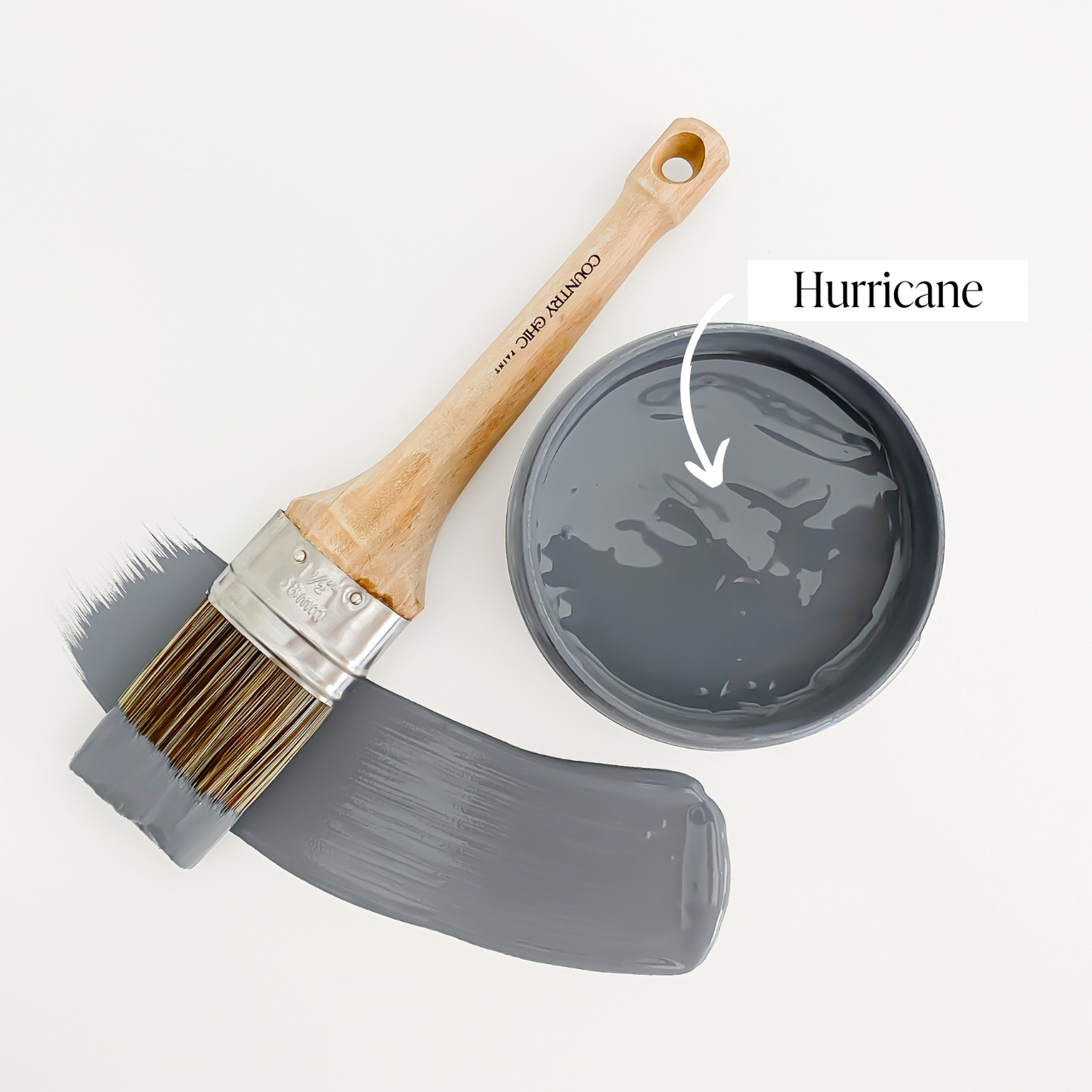16oz jar of Country Chic Chalk Style All-In-One Paint in the color Hurricane. Cool grey.