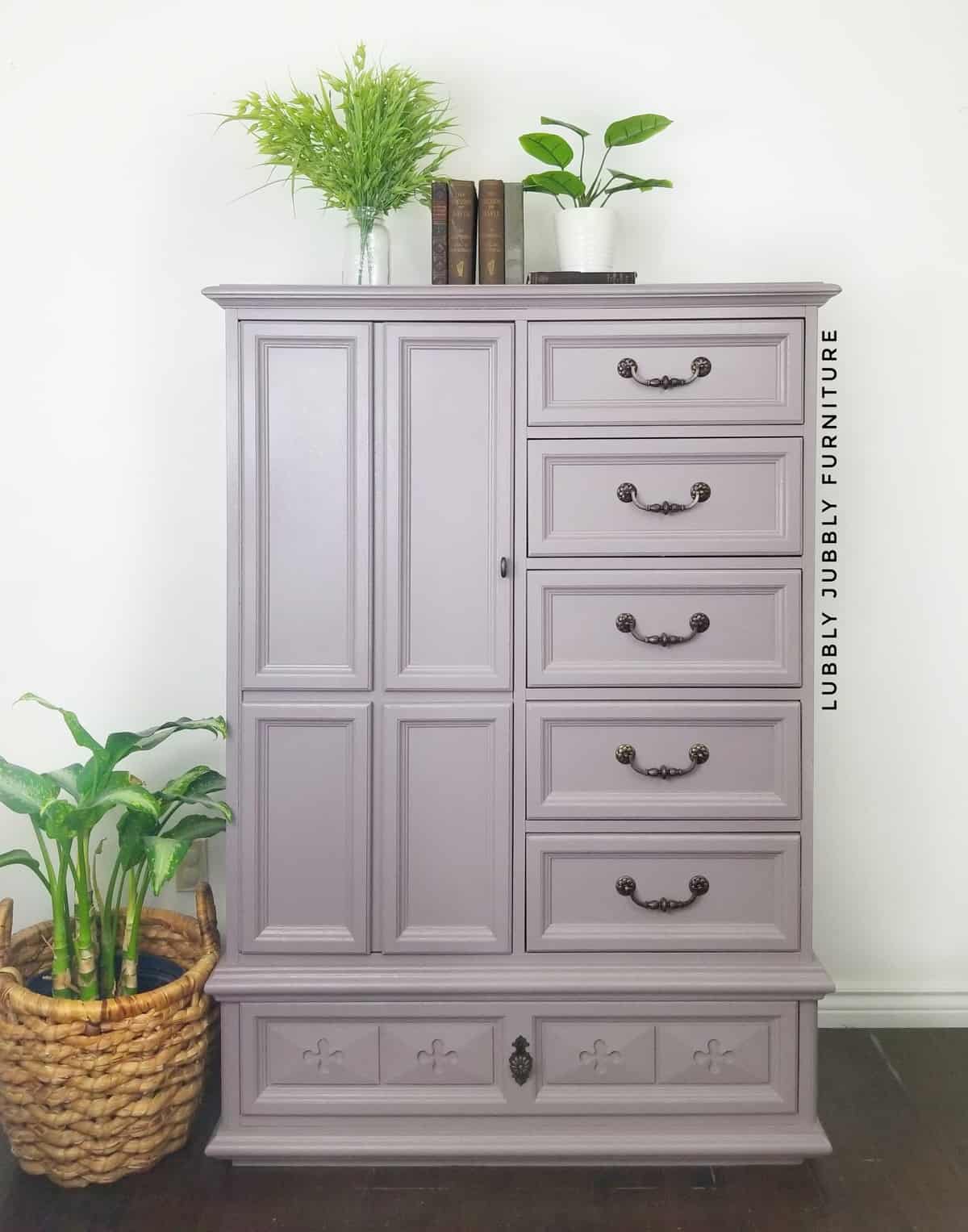 Dusty purple DIY painted wardrobe with eco-friendly furniture paint from Country Chic Paint