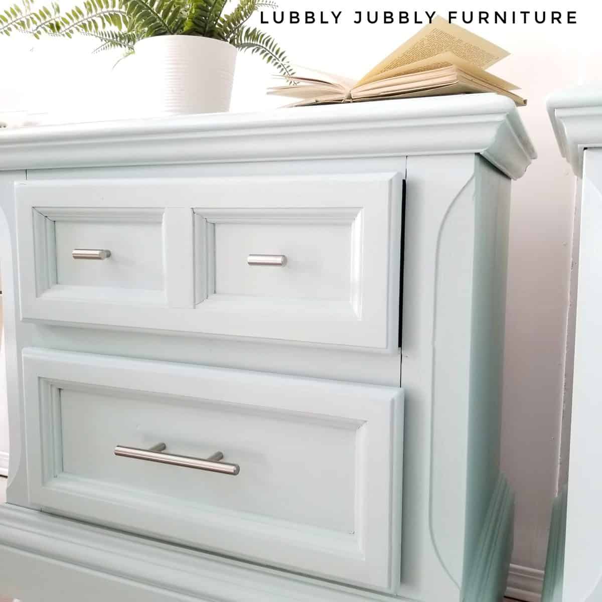 Fancy Frock pastel blue nightstand painted with chalk style furniture paint