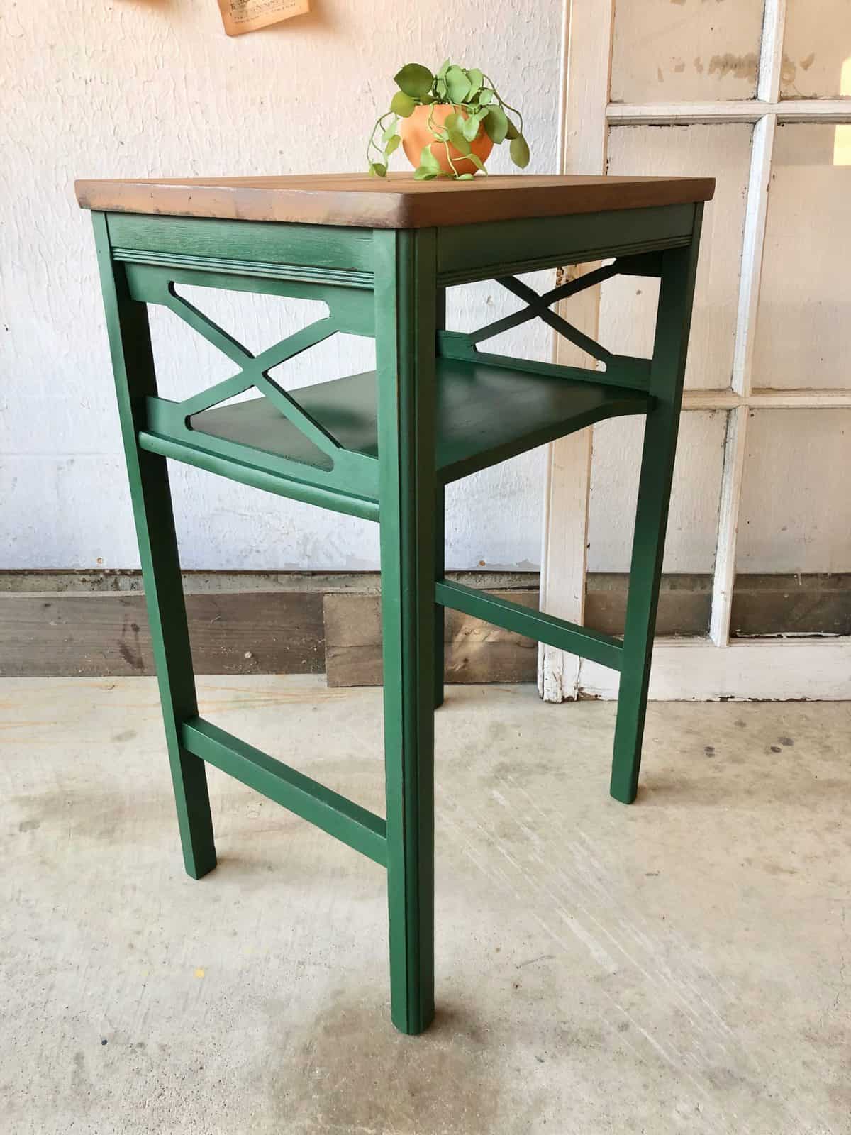 Fireworks emerald green painted side table in chalk style furniture paint