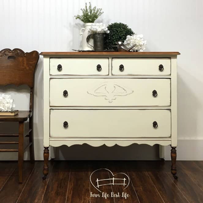Painted Antique farmhouse dresser in off-white furniture paint from Country Chic Paint with all natural hemp oil sealant6