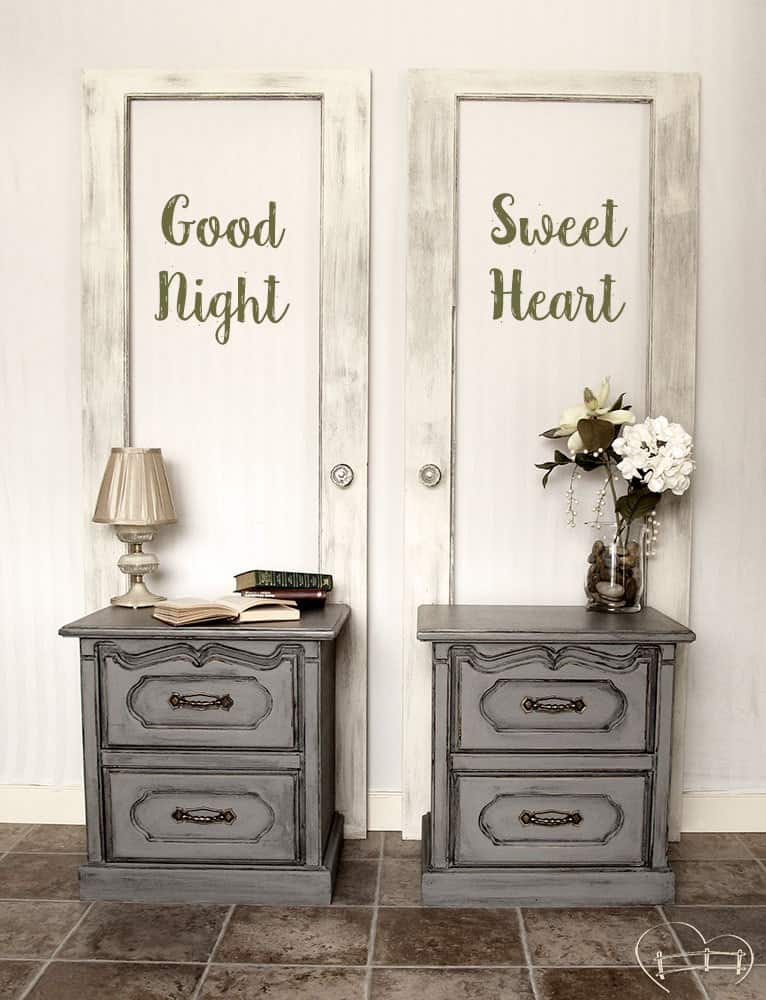 Goodnight Sweetheart Nightstands #DIY #furniturepaint #paintedfurniture #homedecor #nightstand #grey #glaze #chalkpaint #bedroom #rustic #countrychicpaint - blog.countrychicpaint.com