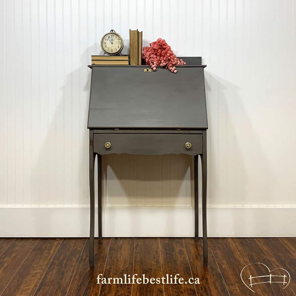 grey furniture painted secretary desk - finished