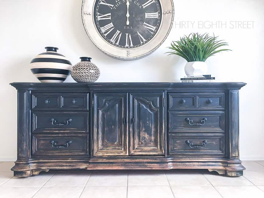 Repurposed Dresser Into Media Cabinet #DIY #ombre #furniturepaint #paintedfurniture #chalkpaint #homedecor #mediacabinet #storage #distressed #rustic #countrychicpaint - blog.countrychicpaint.com