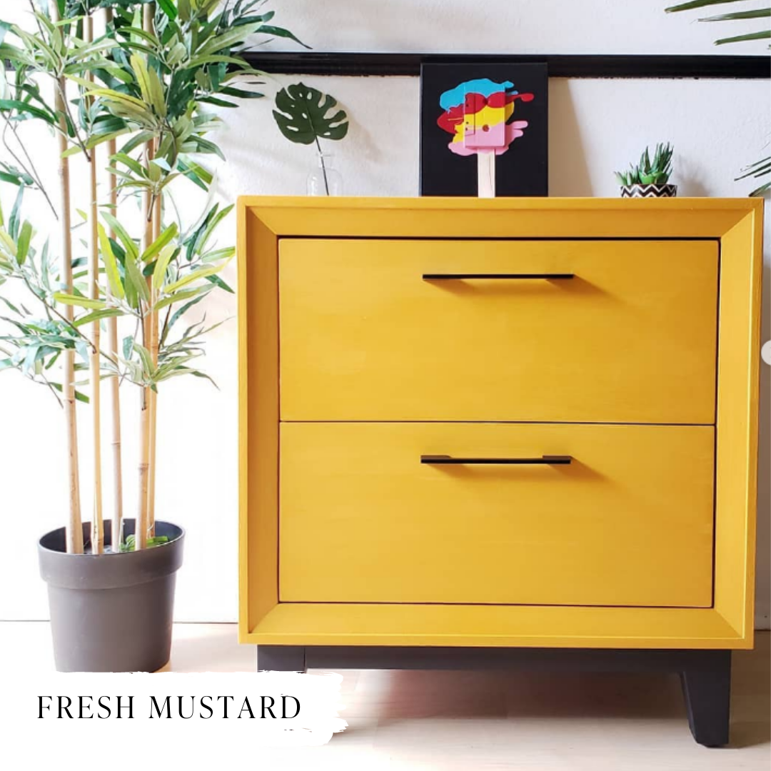 Mustard yellow painted modern nightstand makeover