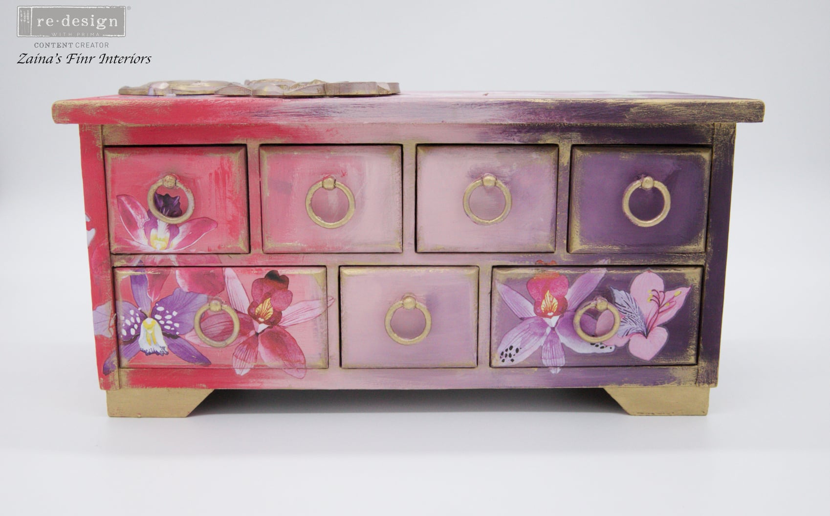 Pink and purple ombre floral jewellery box