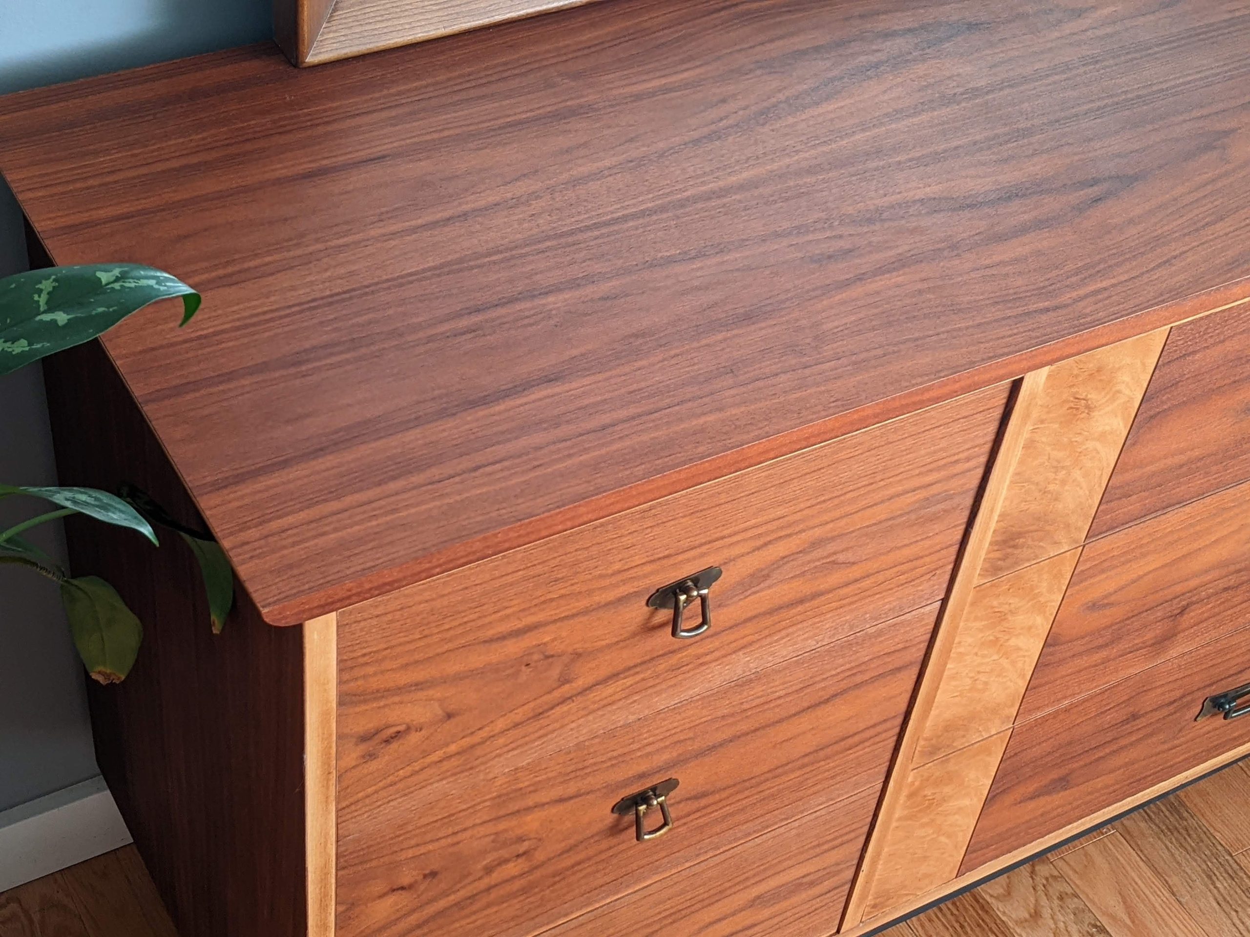Restored wood dresser with Hemp Oil top angle view