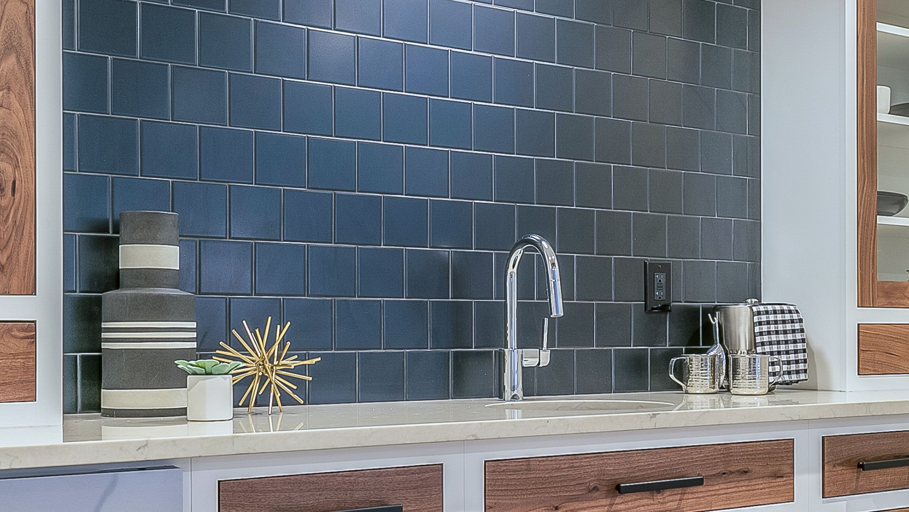 navy blue kitchen backsplash tile